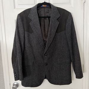 Pendleton Tweed Sport Coat Men’s Size 44 Western Elbow Patches Grey Blazer